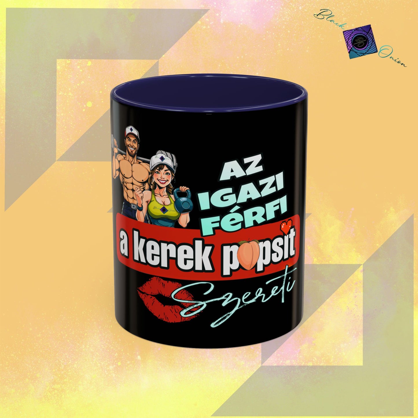 BlackOnion Coffee Mug Serial 2 with Workout Motif ‘Az igazi férfiak a kerek popsit szeretik ‘🫵🔥💪