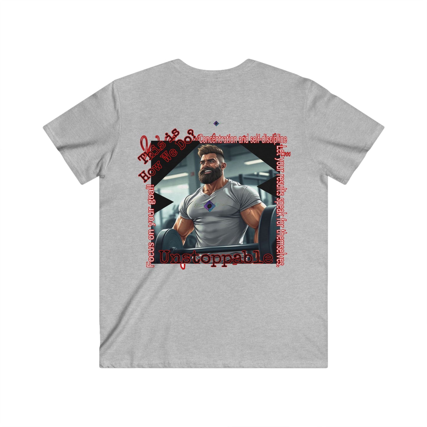 BlackOnion Men's V-Neck T-Shirt with Workout Motif ‘Unstoppable’💪🔥🫵