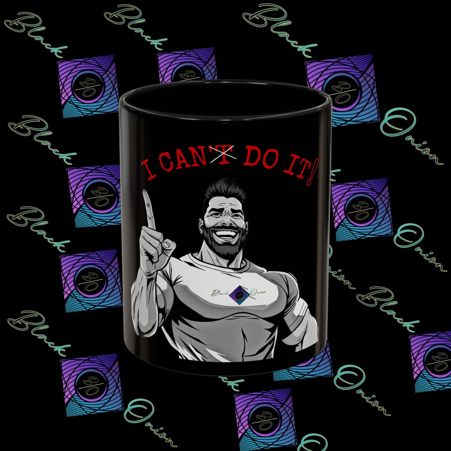 BlackOnion Coffee Mug - 11oz with Workout Motif ‘I Can Do It ’🔥💪🫵