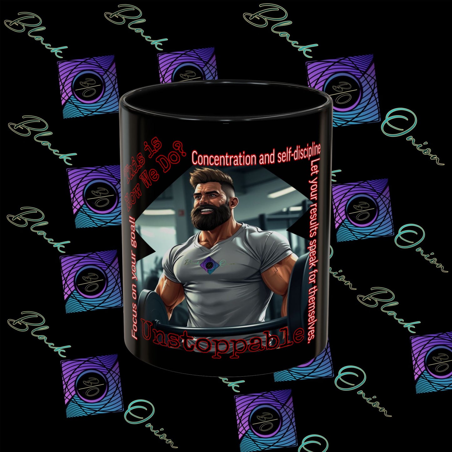 BlackOnion Coffee Mug Serial 2 with Workout Motif ‘Unstoppable’🫵🔥💪