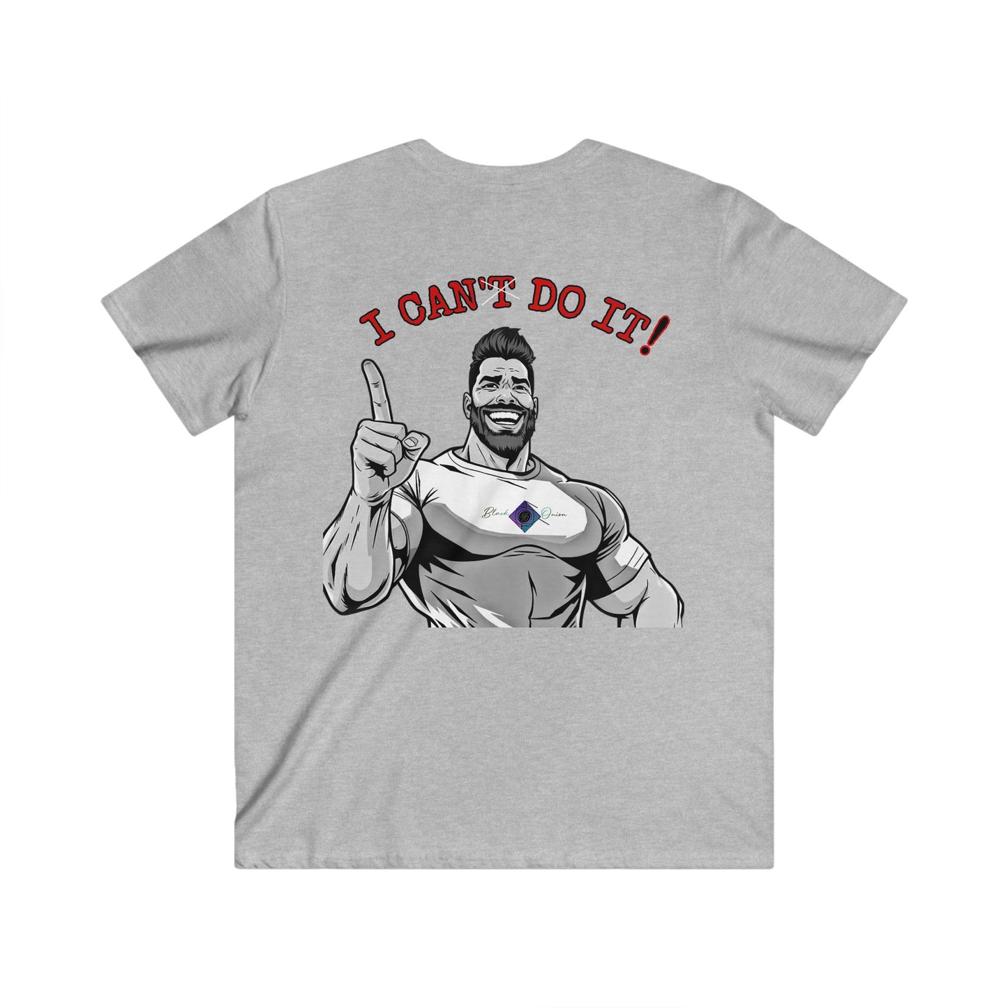 BlackOnion Men's V-Neck T-Shirt with Workout Motif ‘I Can Do It’💪🔥🫵