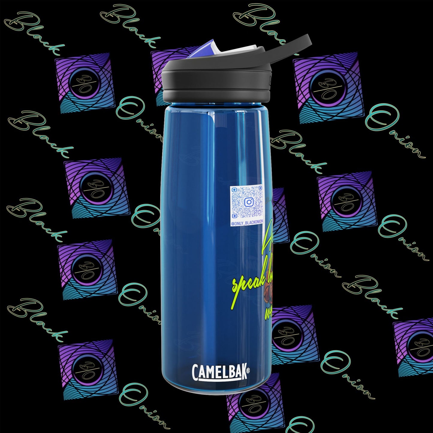 CamelBak Eddy® Water Bottle with BlackOnion Brand and Workout Motif- "Actions Speak Louder Than Words" -25oz