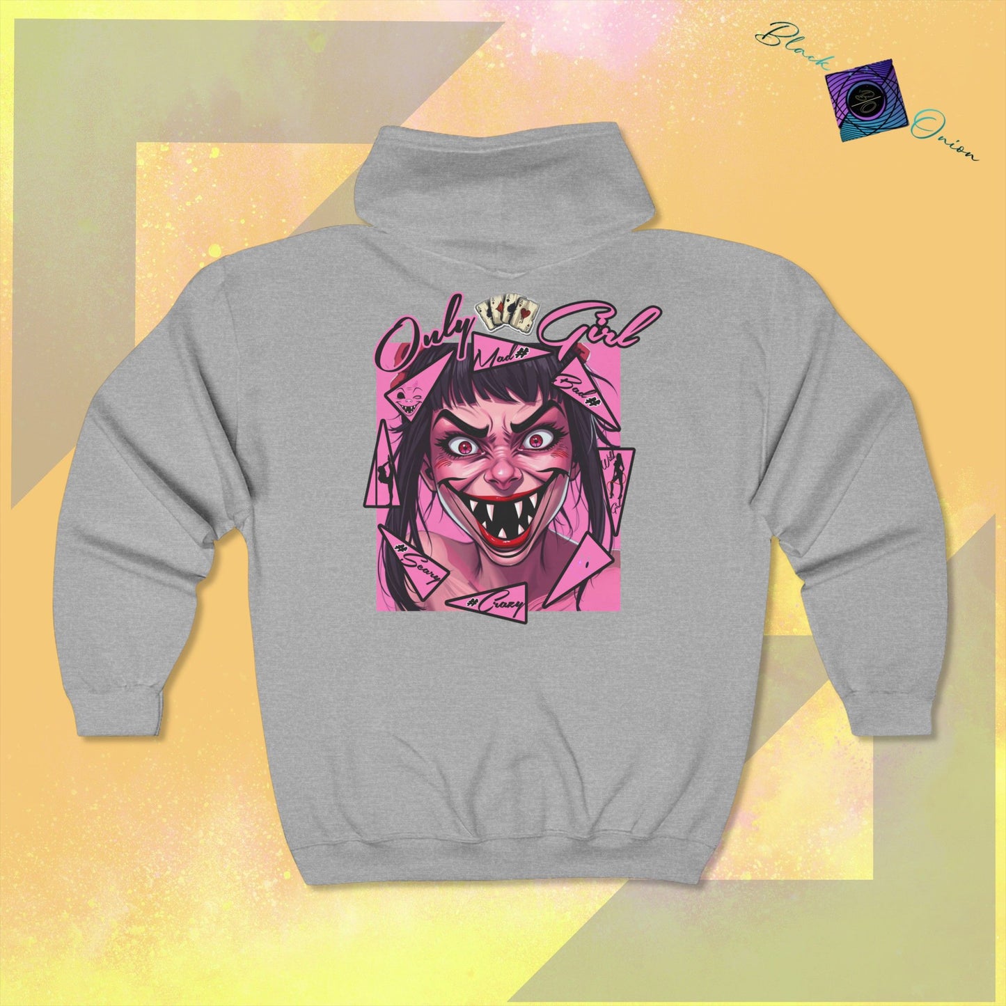 BlackOnion Full Zip Hooded Sweatshirt with OnlyGirl “ Mad Girl” motif🌸💯💋