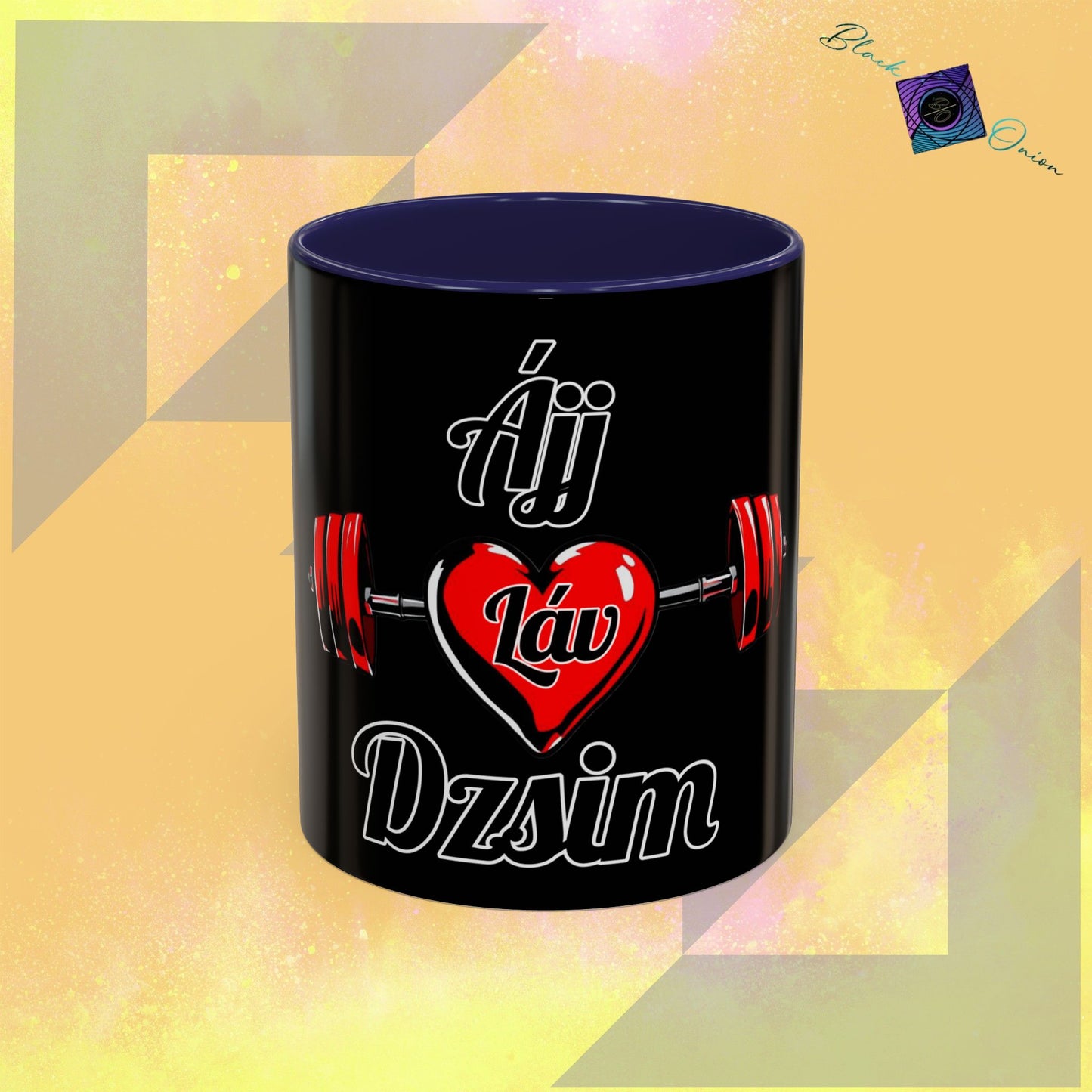 BlackOnion Coffee Mug - 11oz with Workout Motif ‘ÁjjLávDzsi’🔥💪🫵