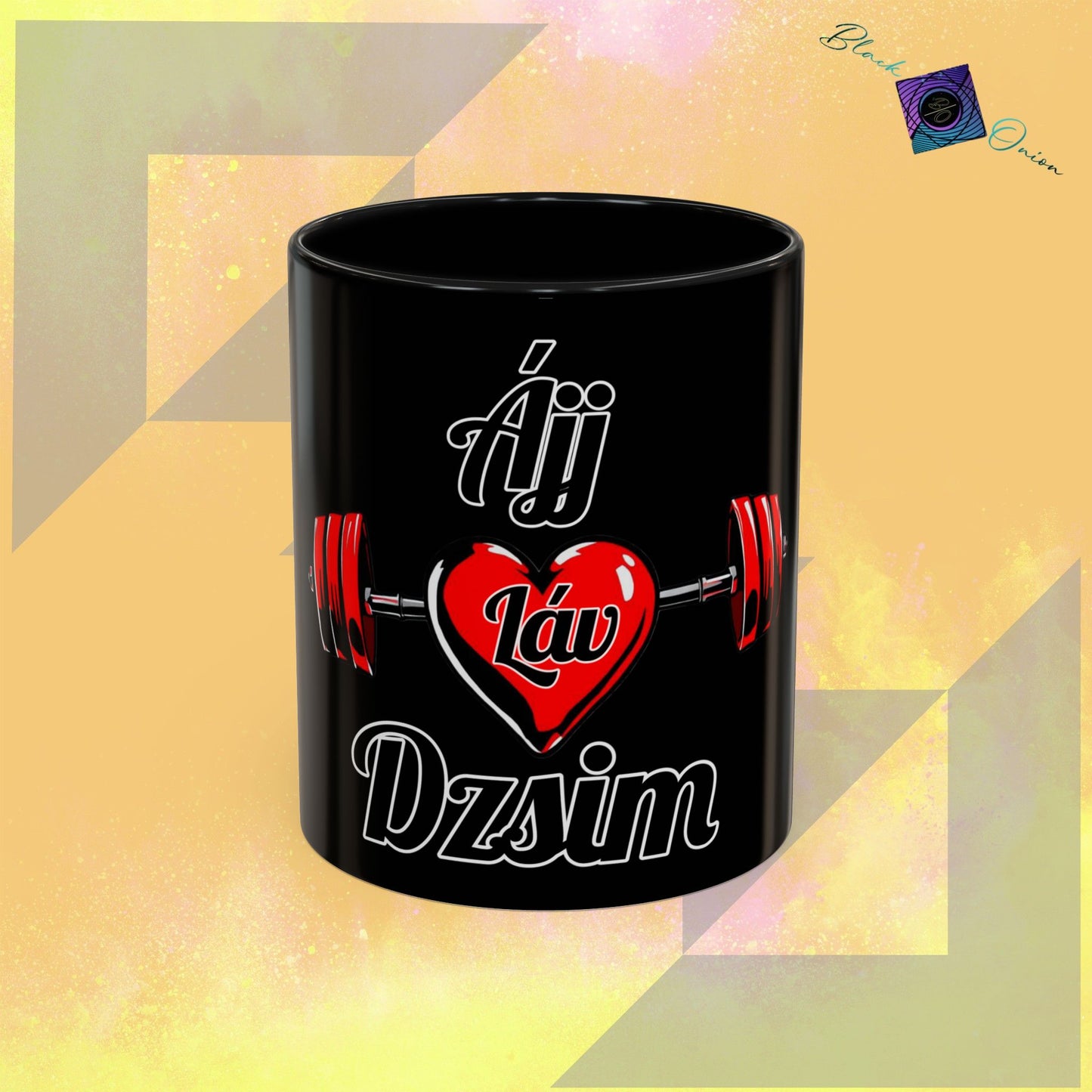 BlackOnion Coffee Mug - 11oz with Workout Motif ‘ÁjjLávDzsi’🔥💪🫵