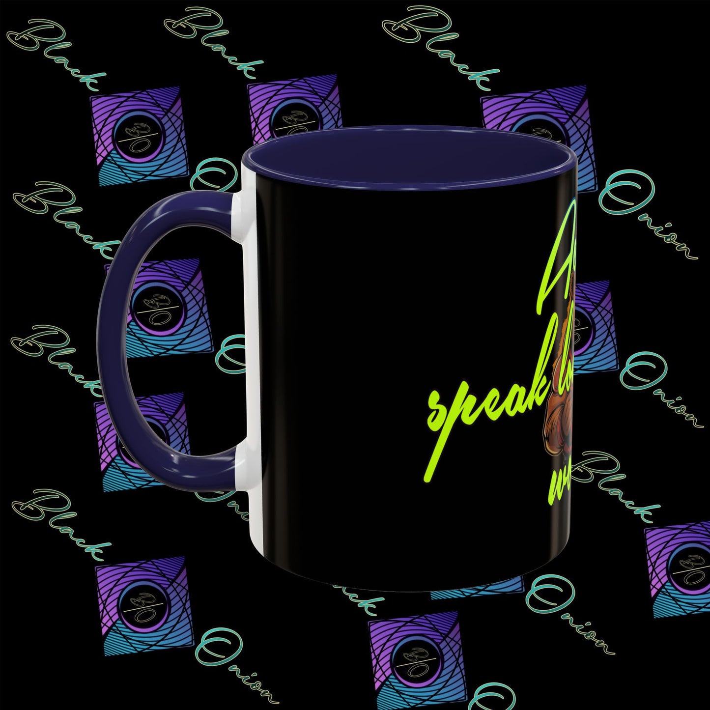 BlackOnion Coffee Mug 2 with Workout Motif ‘Actions speak lauder than words V2’🫵🔥💪