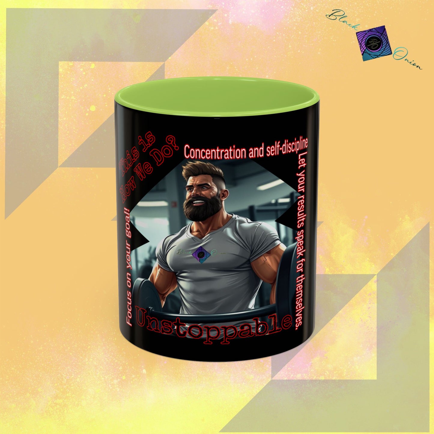BlackOnion Coffee Mug Serial 2 with Workout Motif ‘Unstoppable’🫵🔥💪