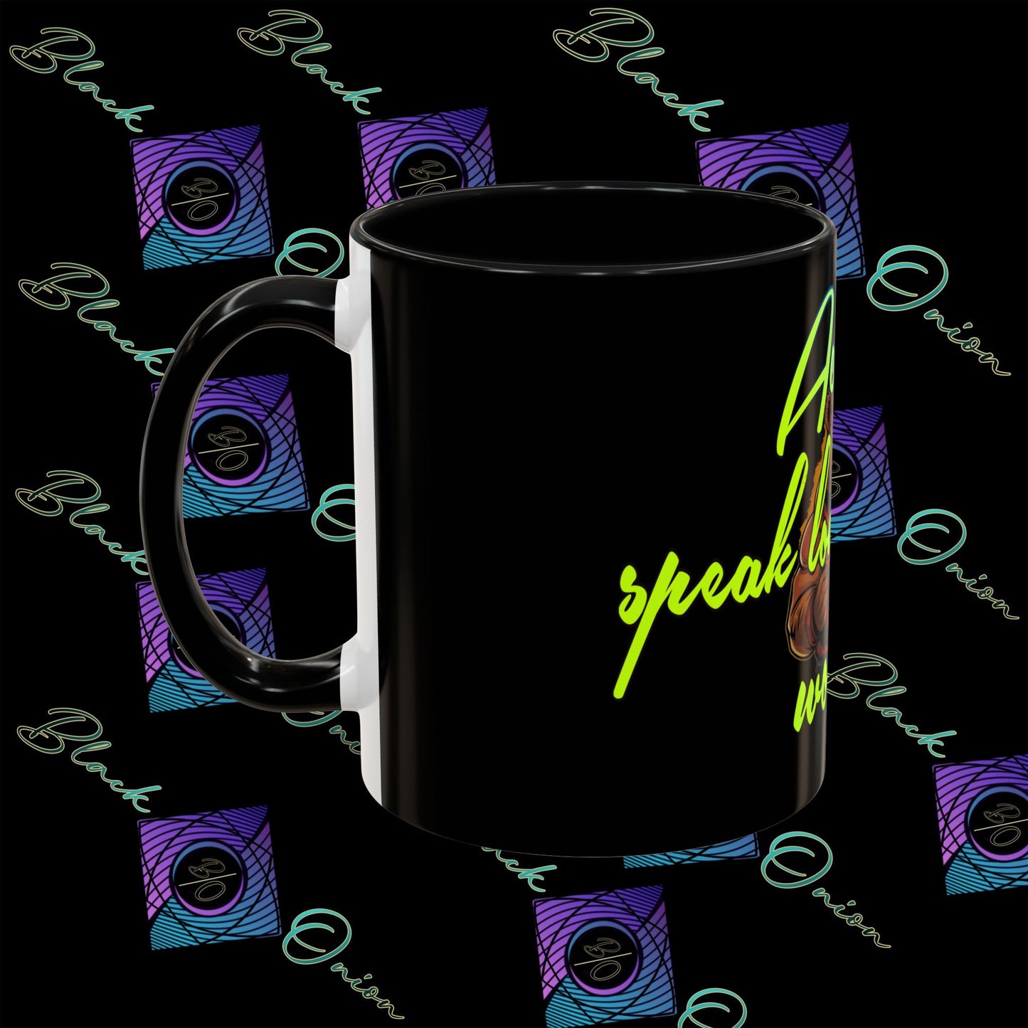 BlackOnion Coffee Mug 2 with Workout Motif ‘Actions speak lauder than words V2’🫵🔥💪
