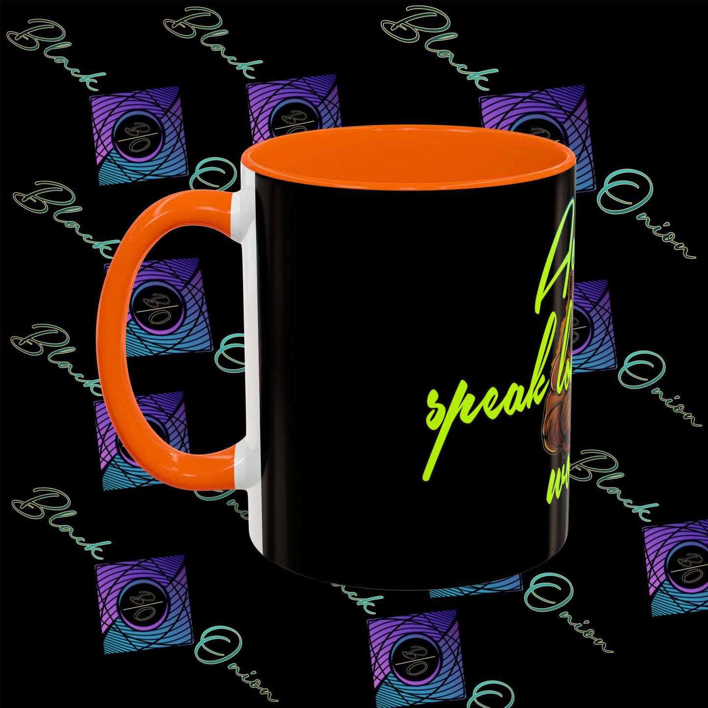 BlackOnion Coffee Mug 2 with Workout Motif ‘Actions speak lauder than words V2’🫵🔥💪