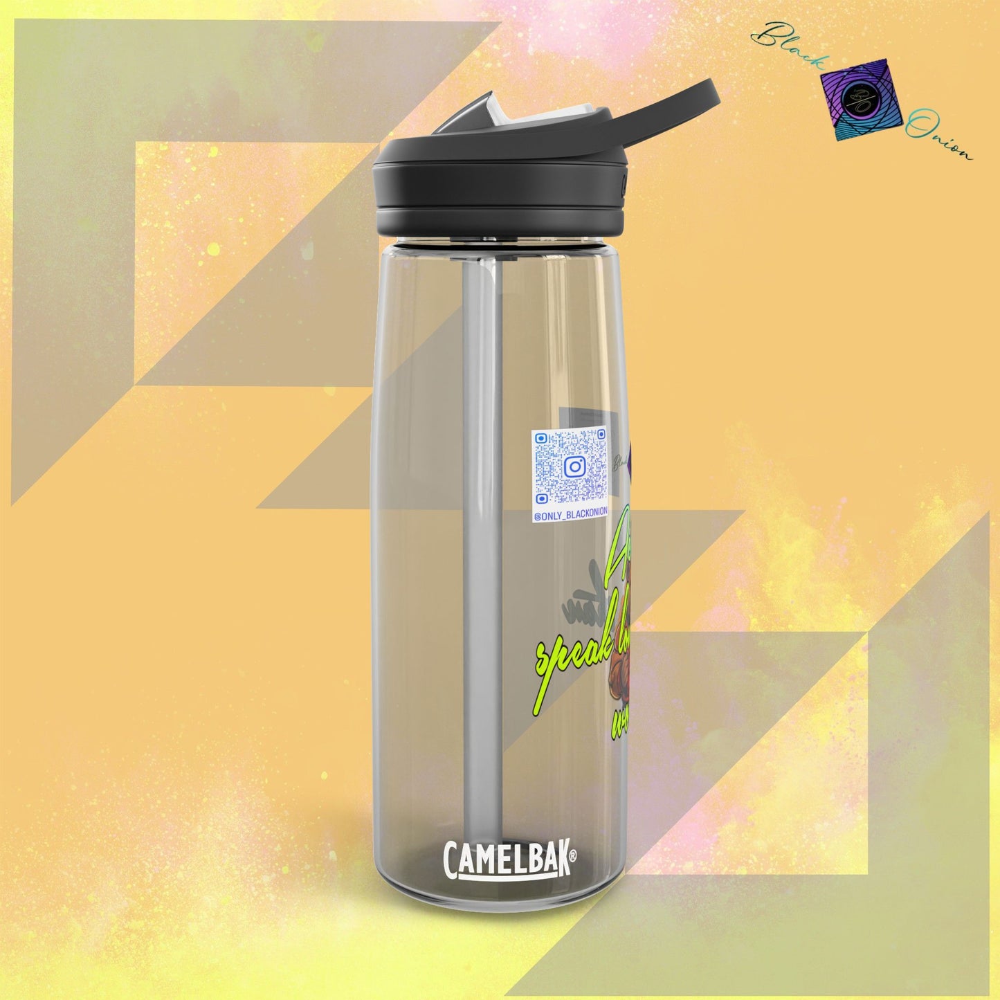 CamelBak Eddy® Water Bottle with BlackOnion Brand and Workout Motif- "Actions Speak Louder Than Words" -25oz