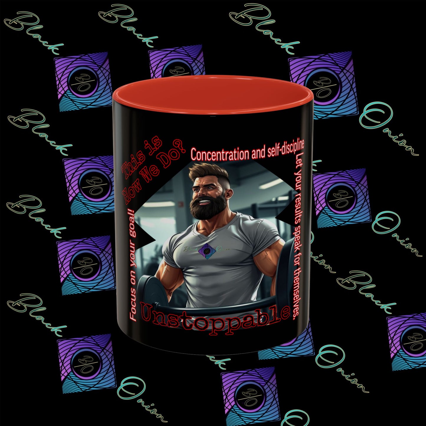 BlackOnion Coffee Mug - 11oz with Workout Motif ‘Unstoppable’🔥💪🫵