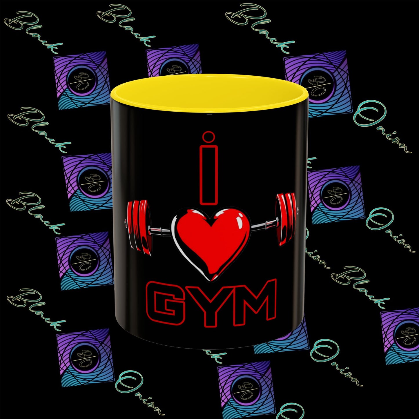 BlackOnion Coffee Mug - 11oz with Workout Motif ‘I Love Gym’🔥💪🫵
