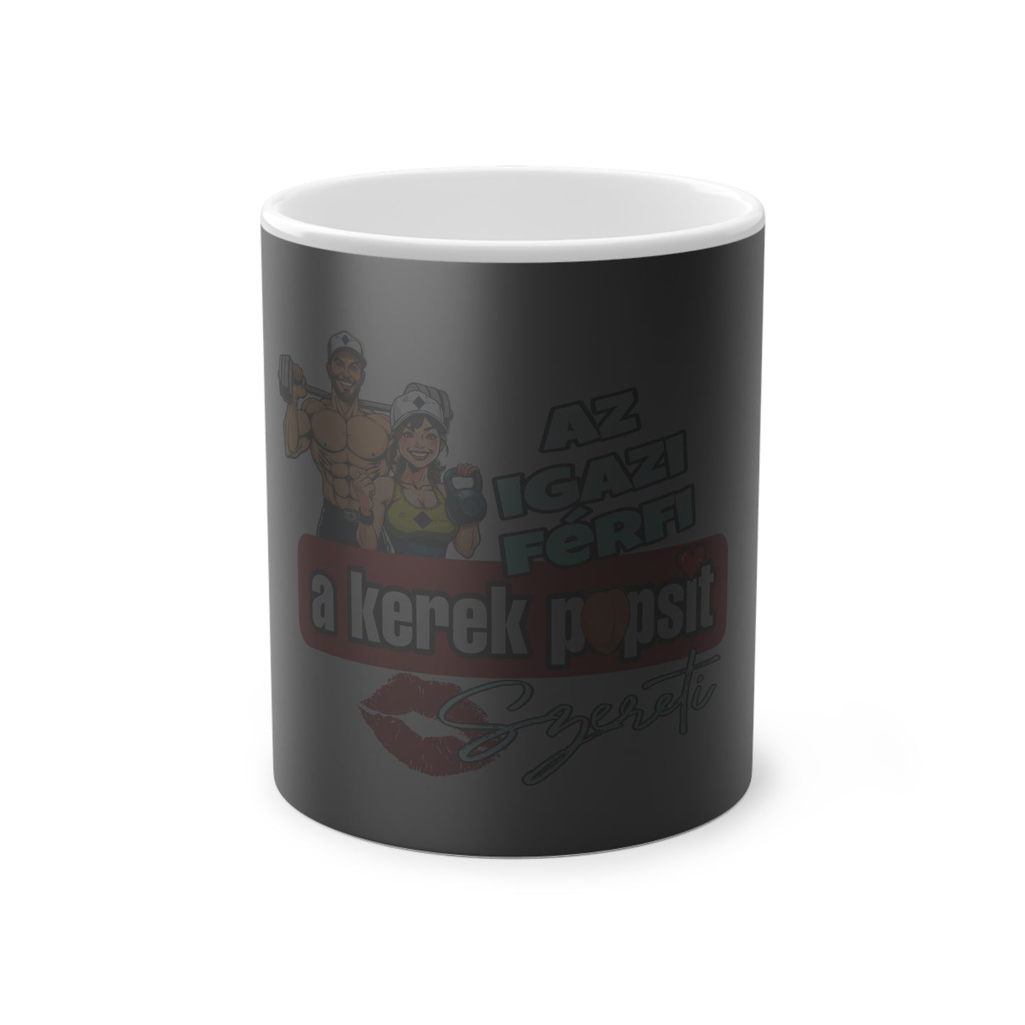 BlackOnion Color Changing Mug with Workout Motif ‘Az igazi férfi a kerek popsit szereti’ 💪🔥🫵