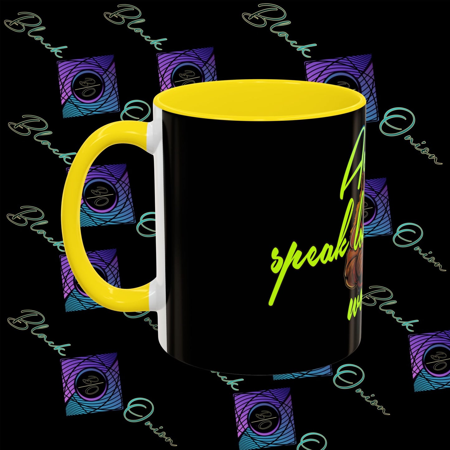 BlackOnion Coffee Mug 2 with Workout Motif ‘Actions speak lauder than words V2’🫵🔥💪