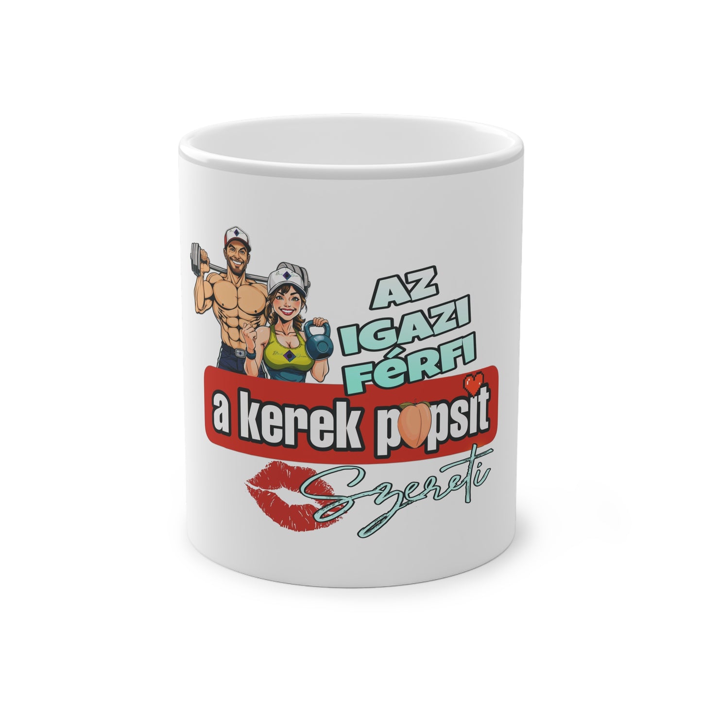 BlackOnion Color Changing Mug with Workout Motif ‘Az igazi férfi a kerek popsit szereti’ 💪🔥🫵