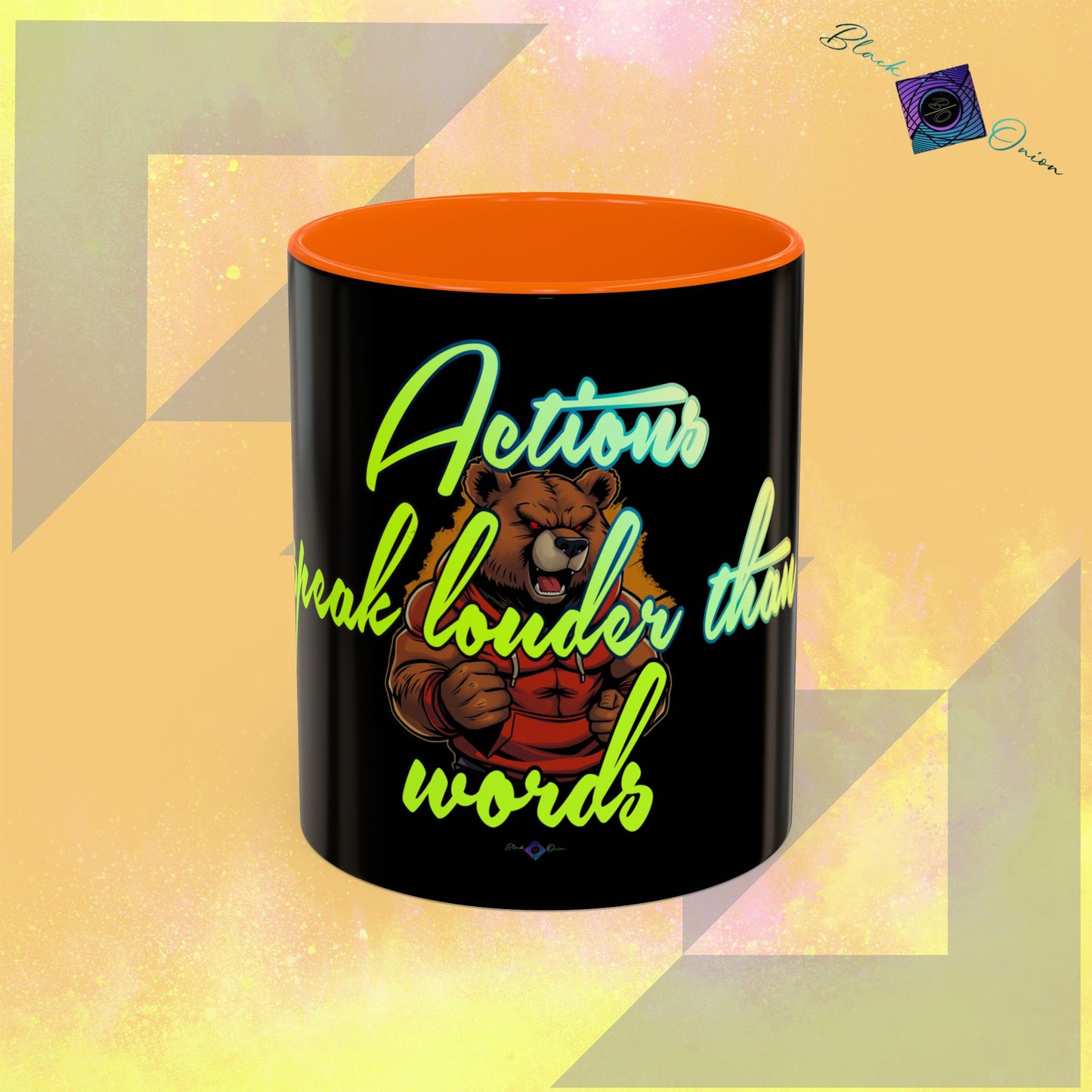 BlackOnion Coffee Mug - 11oz with Workout Motif ‘Actions speak lauder than words’🔥💪🫵