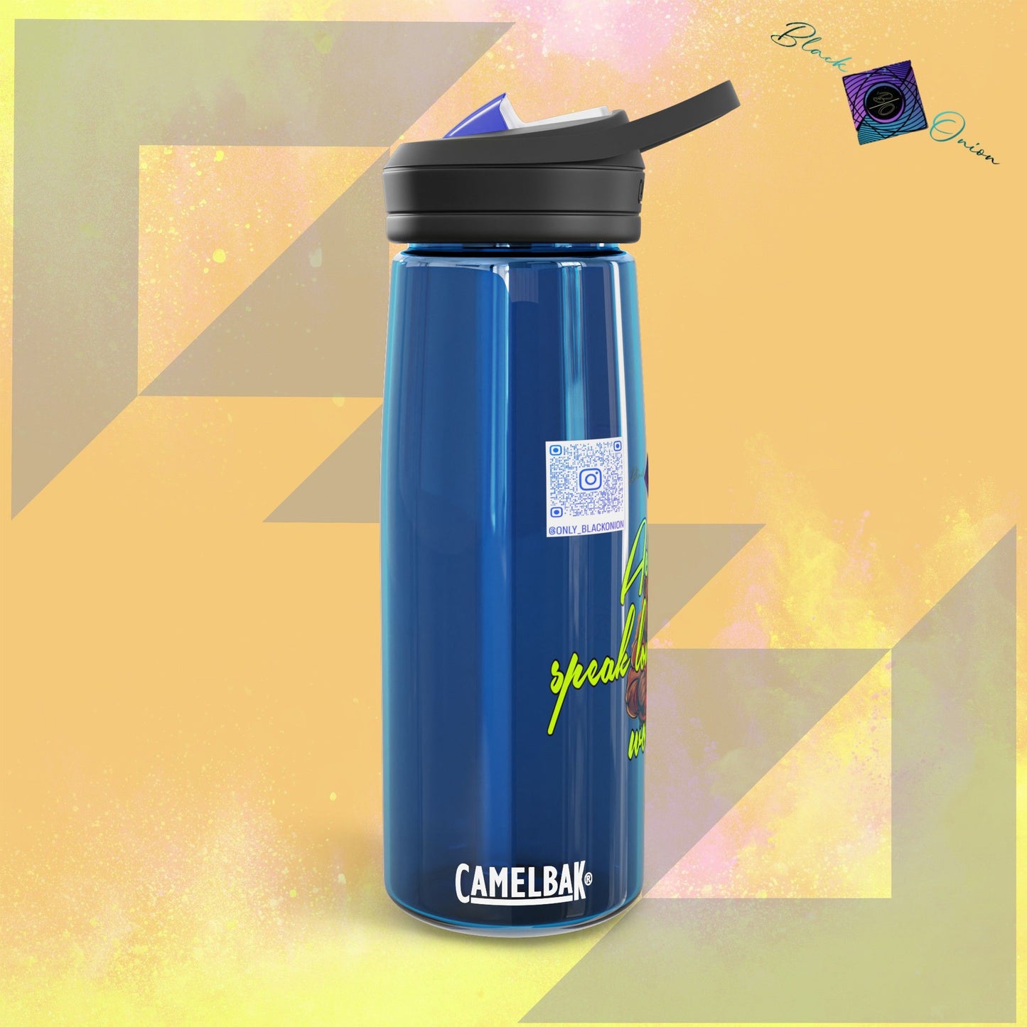 CamelBak Eddy® Water Bottle with BlackOnion Brand and Workout Motif- "Actions Speak Louder Than Words" -25oz