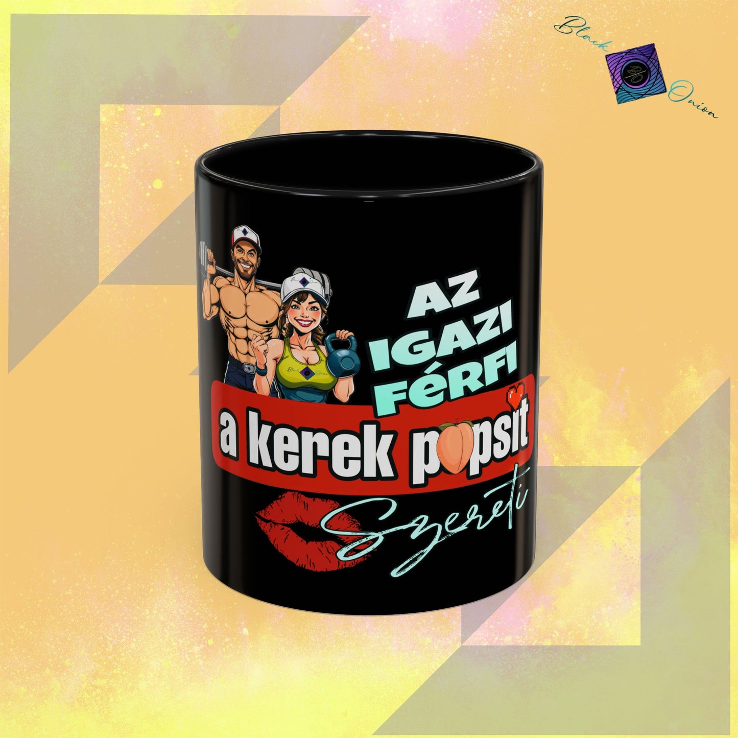 BlackOnion Coffee Mug - 11oz with Workout Motif ‘Az igazi férfi’🔥💪🫵