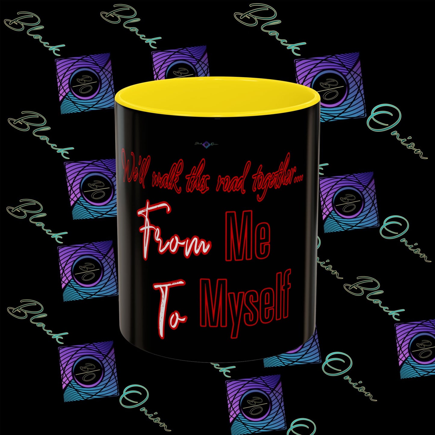 BlackOnion Coffee Mug - 11oz with Workout Motif ‘We’ll walk this road together’🔥💪🫵