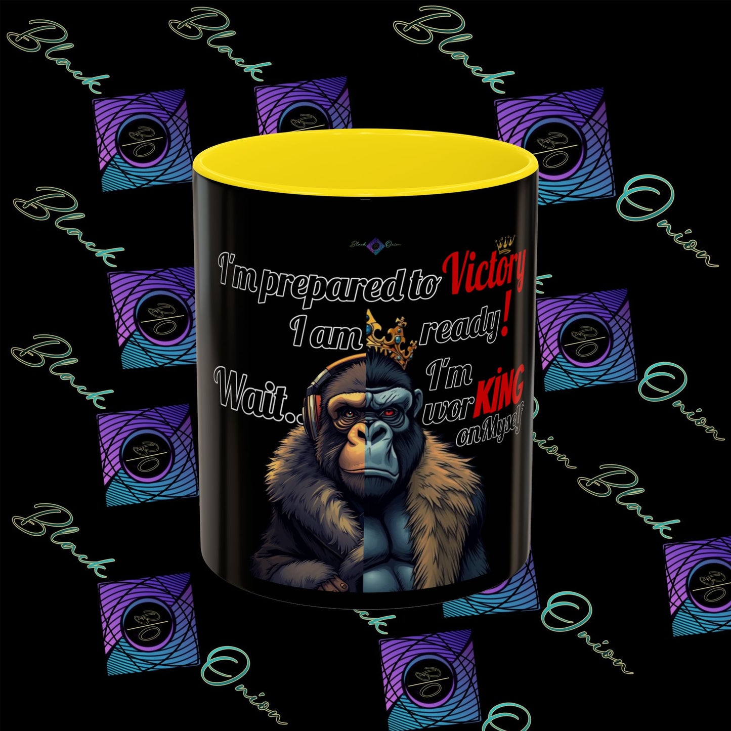 BlackOnion Coffee Mug - 11oz with Workout Motif ‘Victory 👑’🔥💪🫵