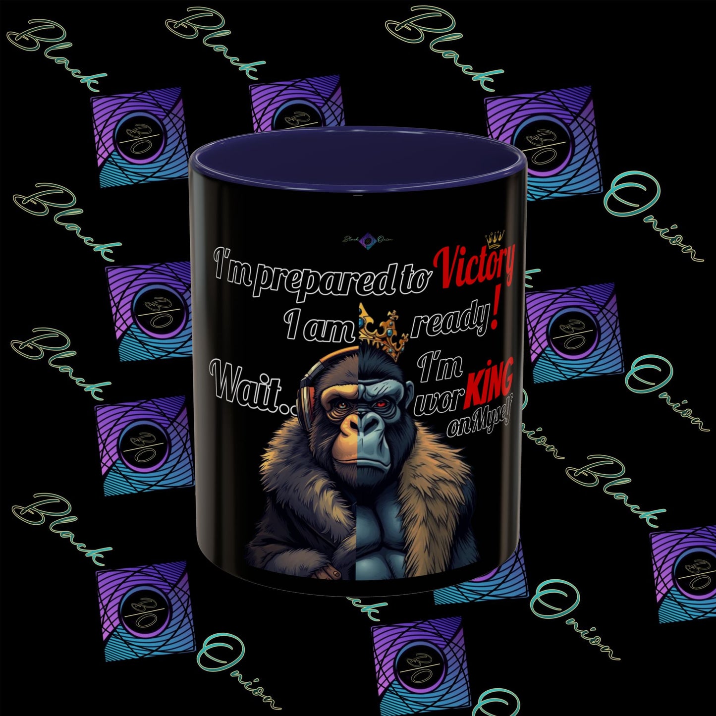 BlackOnion Coffee Mug - 11oz with Workout Motif ‘Victory 👑’🔥💪🫵