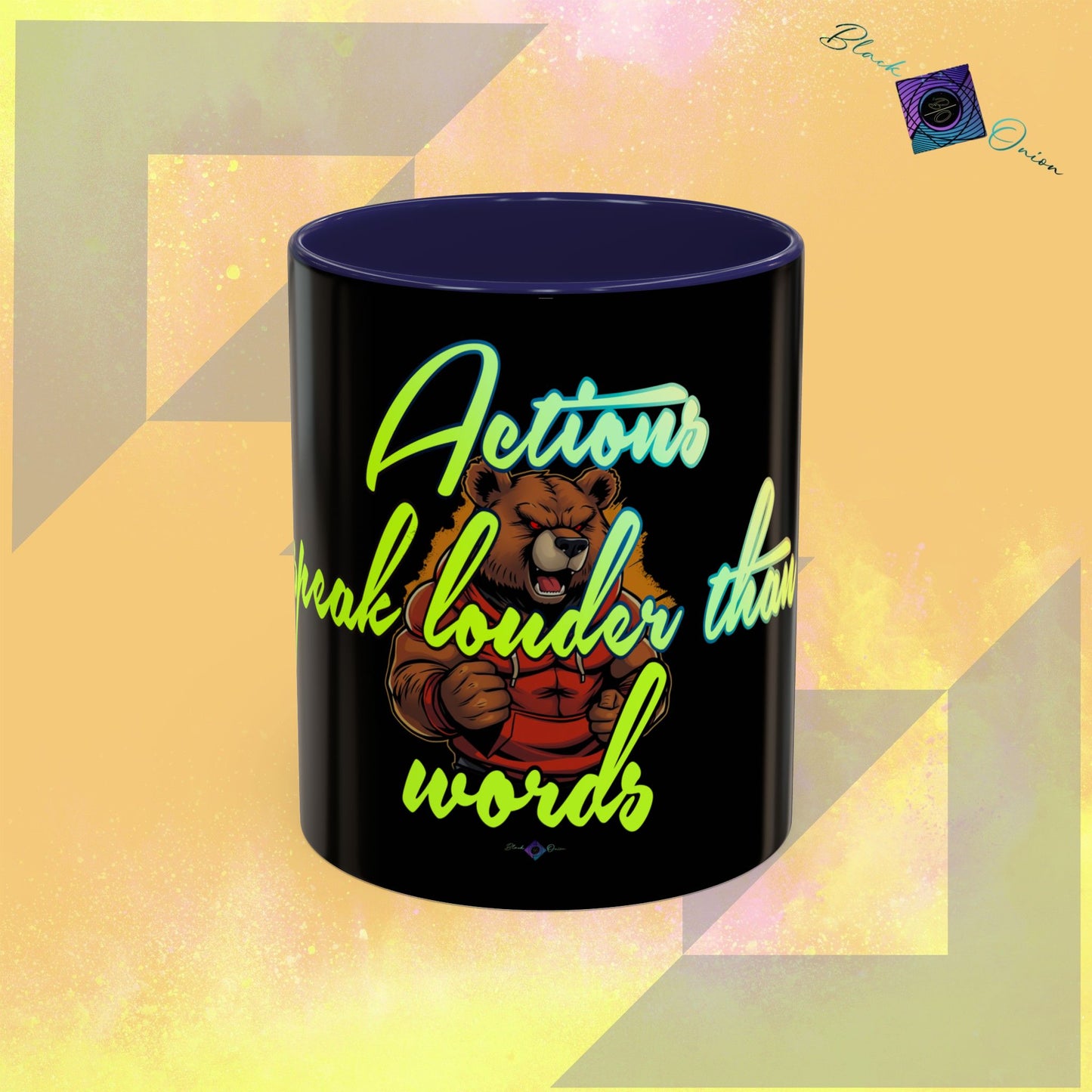 BlackOnion Coffee Mug - 11oz with Workout Motif ‘Actions speak lauder than words’🔥💪🫵