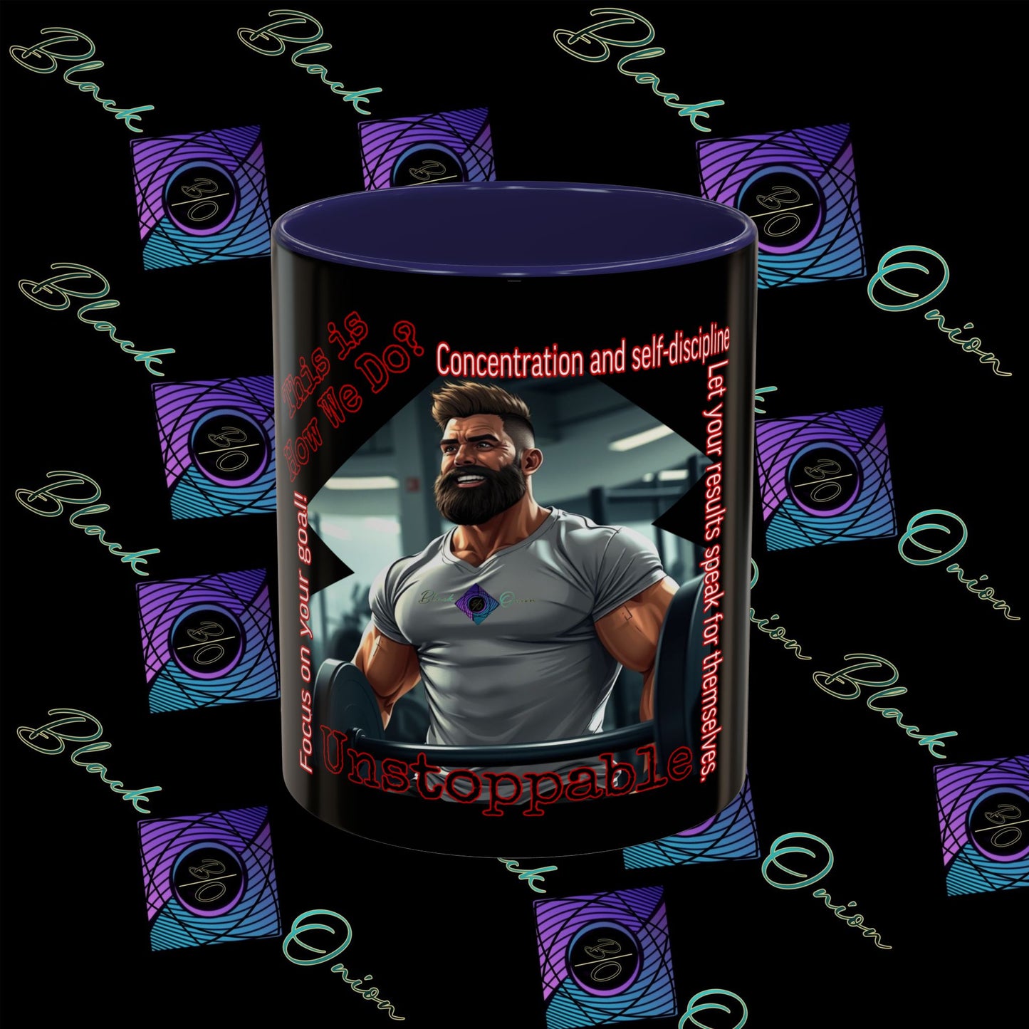 BlackOnion Coffee Mug Serial 2 with Workout Motif ‘Unstoppable’🫵🔥💪