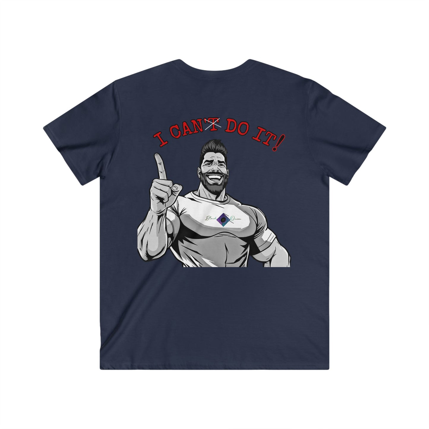 BlackOnion Men's V-Neck T-Shirt with Workout Motif ‘I Can Do It’💪🔥🫵