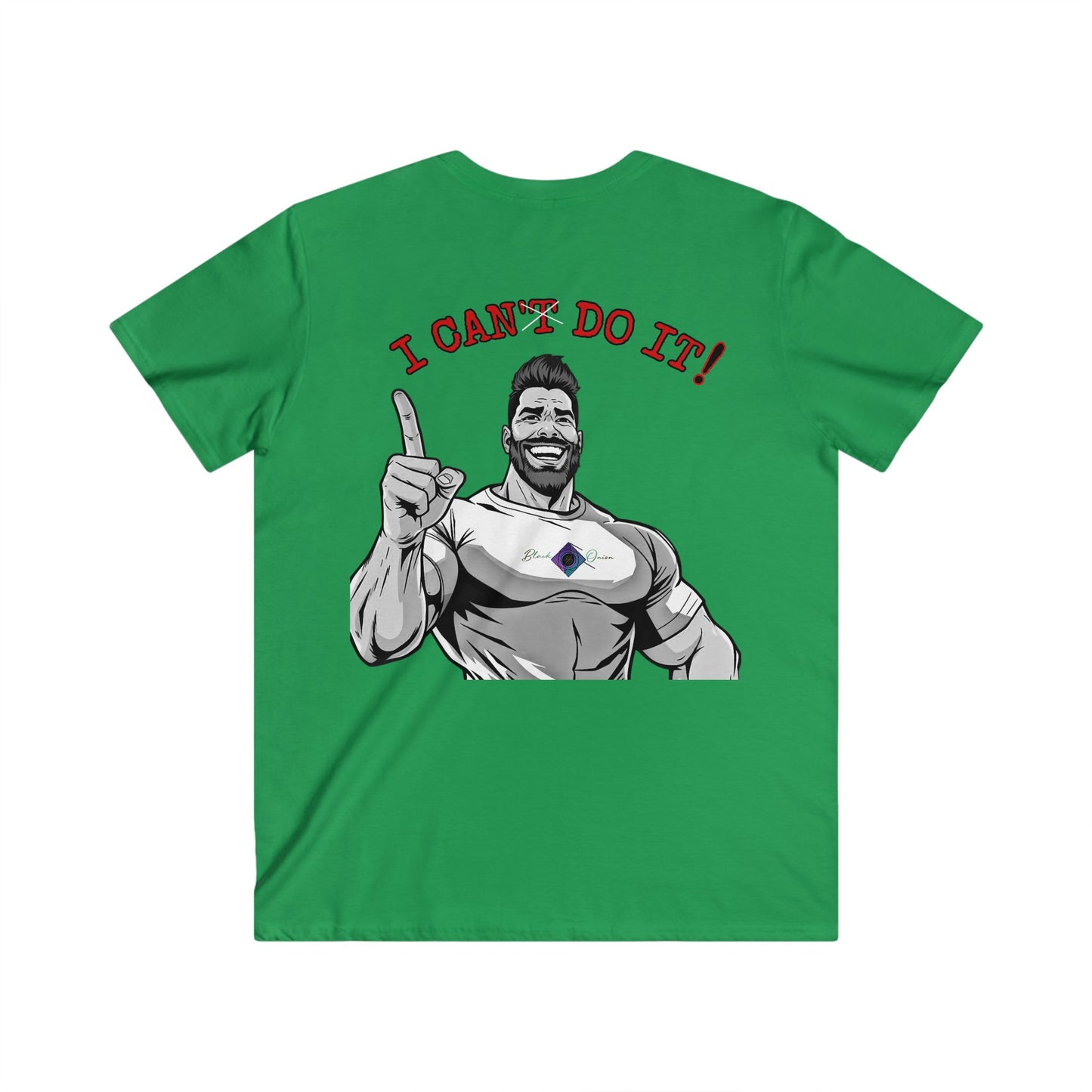 BlackOnion Men's V-Neck T-Shirt with Workout Motif ‘I Can Do It’💪🔥🫵