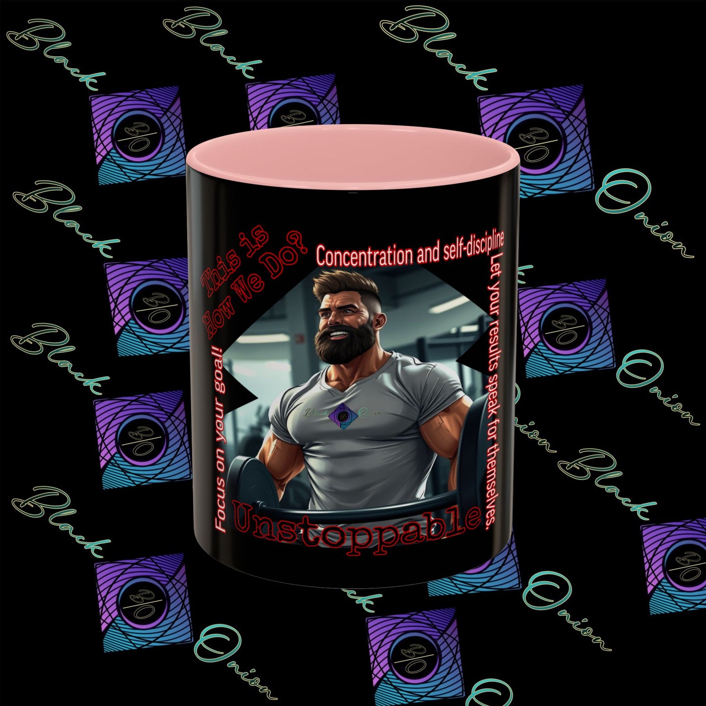 BlackOnion Coffee Mug - 11oz with Workout Motif ‘Unstoppable’🔥💪🫵