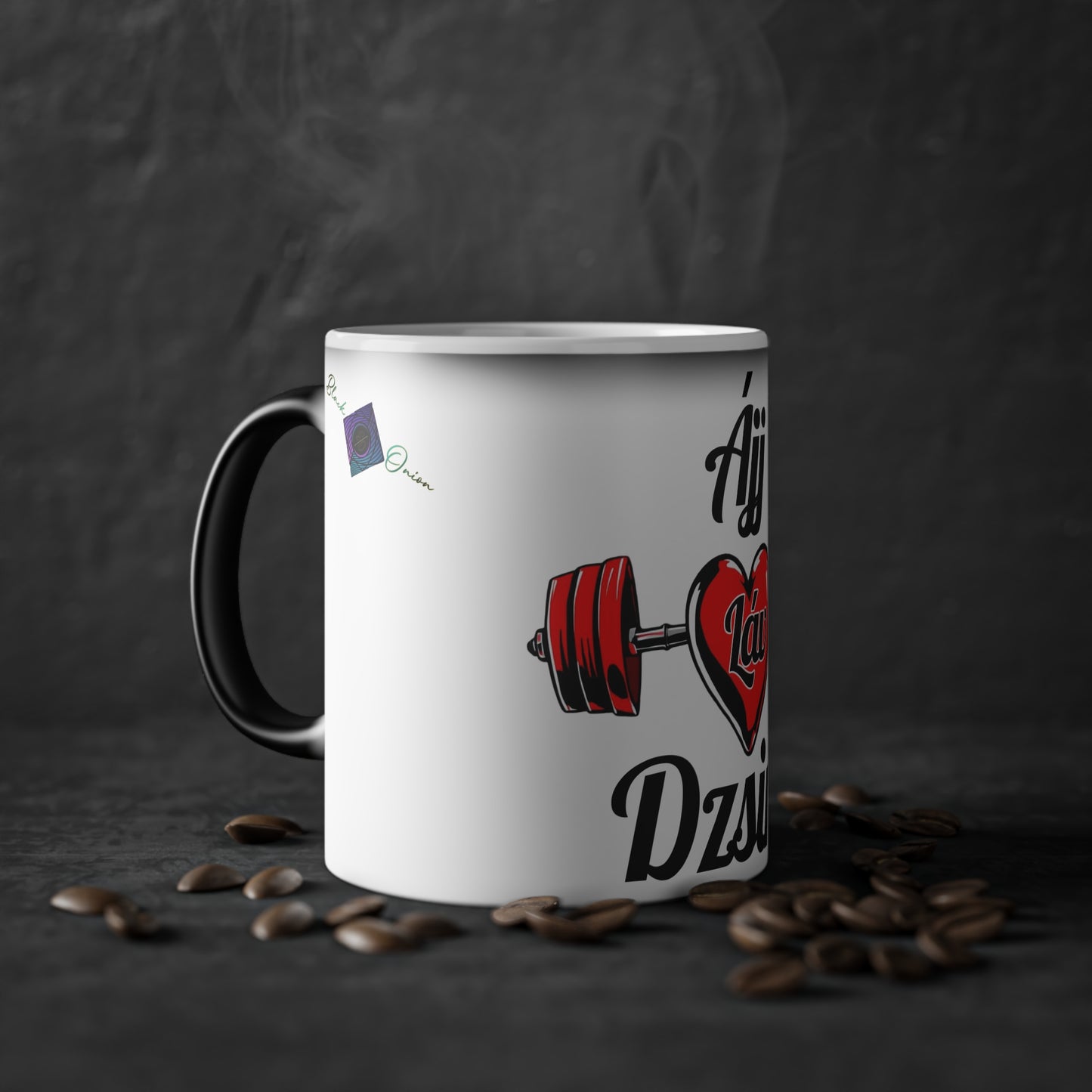 BlackOnion Color Changing Mug with Workout Motif ‘Ájj Láv Dzsim’ 💪🔥🫵