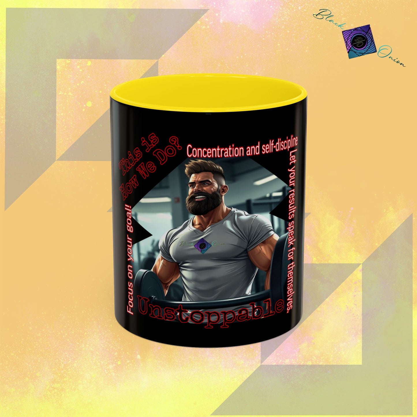 BlackOnion Coffee Mug - 11oz with Workout Motif ‘Unstoppable’🔥💪🫵