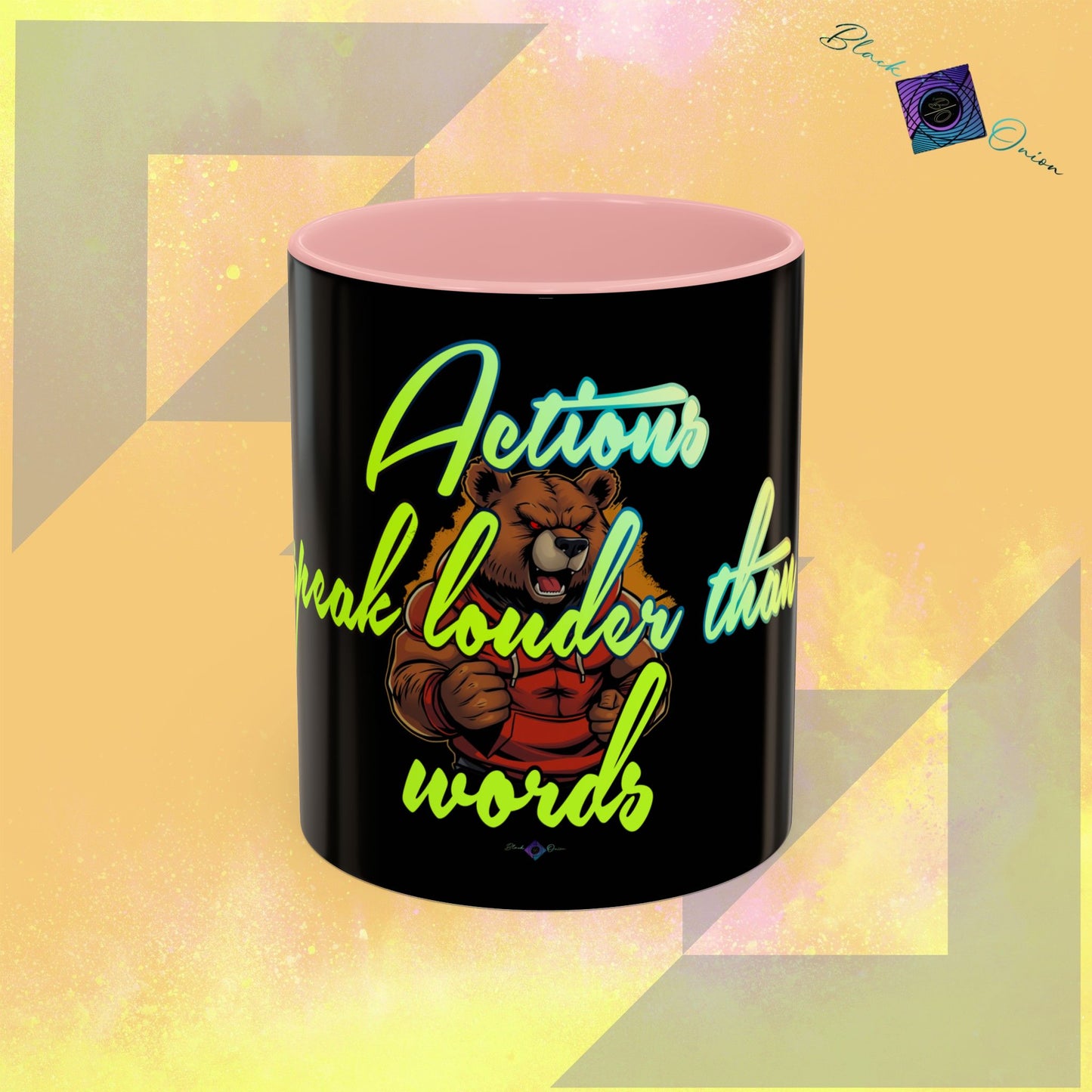 BlackOnion Coffee Mug - 11oz with Workout Motif ‘Actions speak lauder than words’🔥💪🫵