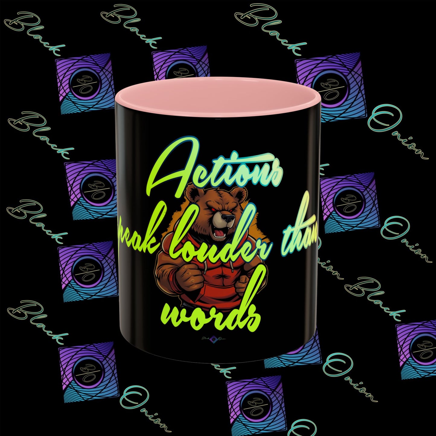 BlackOnion Coffee Mug - 11oz with Workout Motif ‘Actions speak lauder than words’🔥💪🫵