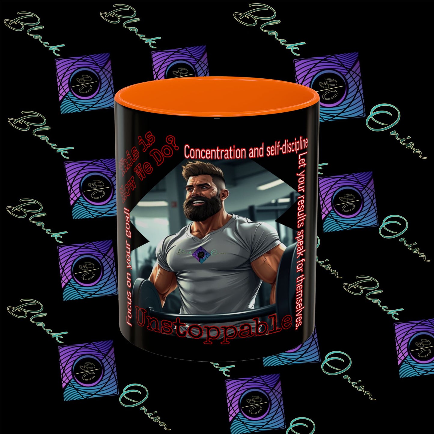 BlackOnion Coffee Mug Serial 2 with Workout Motif ‘Unstoppable’🫵🔥💪