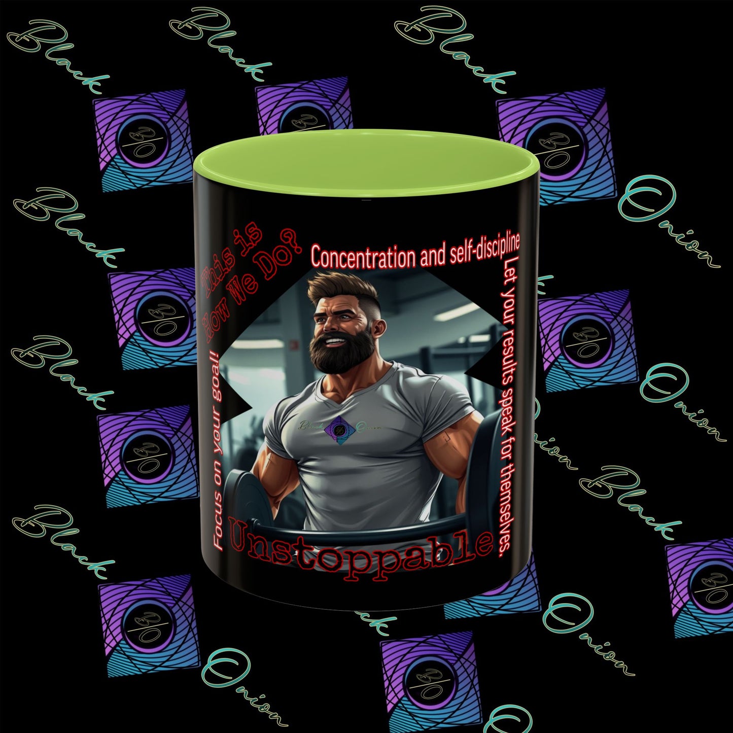 BlackOnion Coffee Mug Serial 2 with Workout Motif ‘Unstoppable’🫵🔥💪