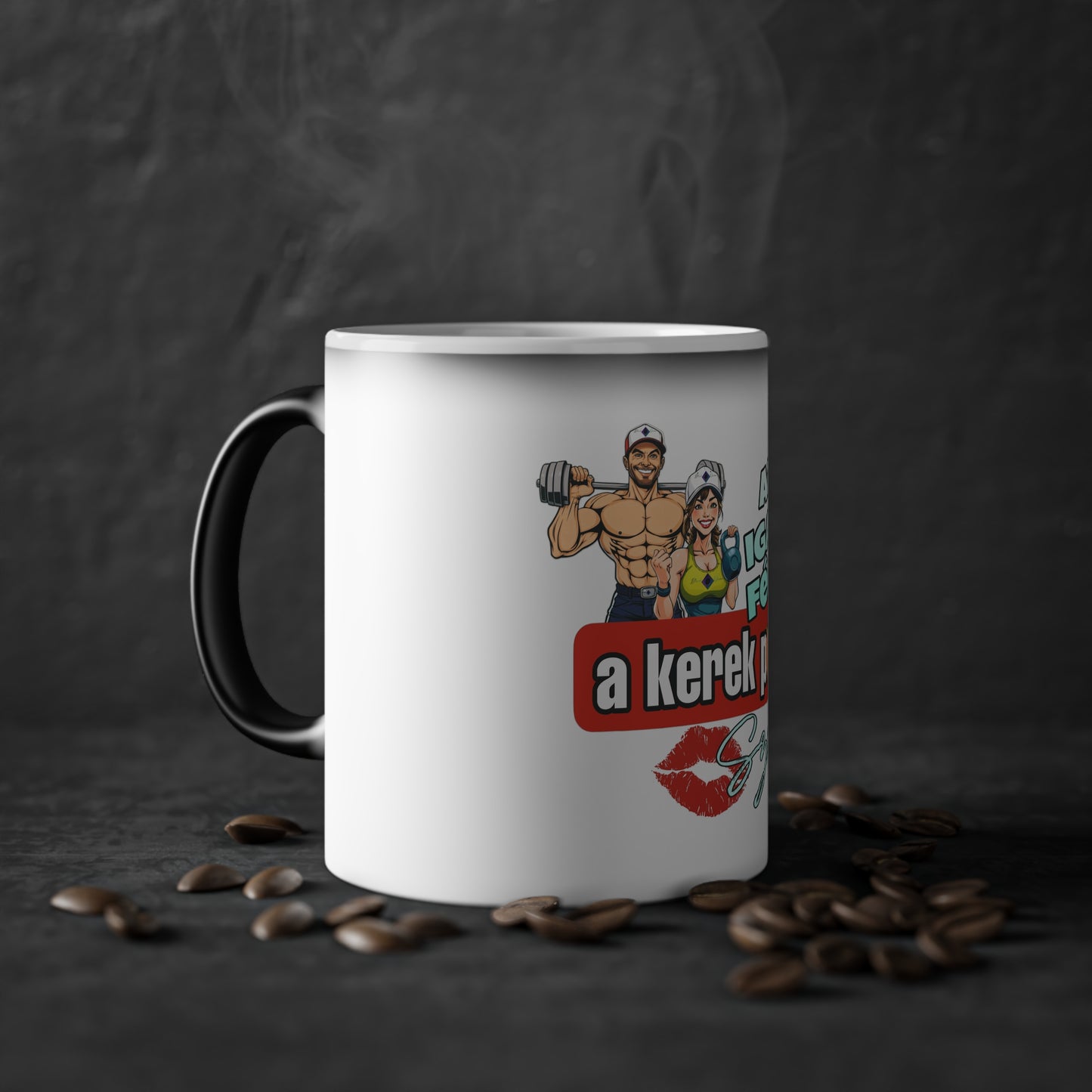 BlackOnion Color Changing Mug with Workout Motif ‘Az igazi férfi a kerek popsit szereti’ 💪🔥🫵