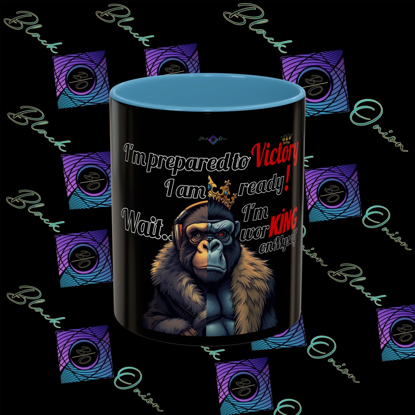 BlackOnion Coffee Mug - 11oz with Workout Motif ‘Victory 👑’🔥💪🫵
