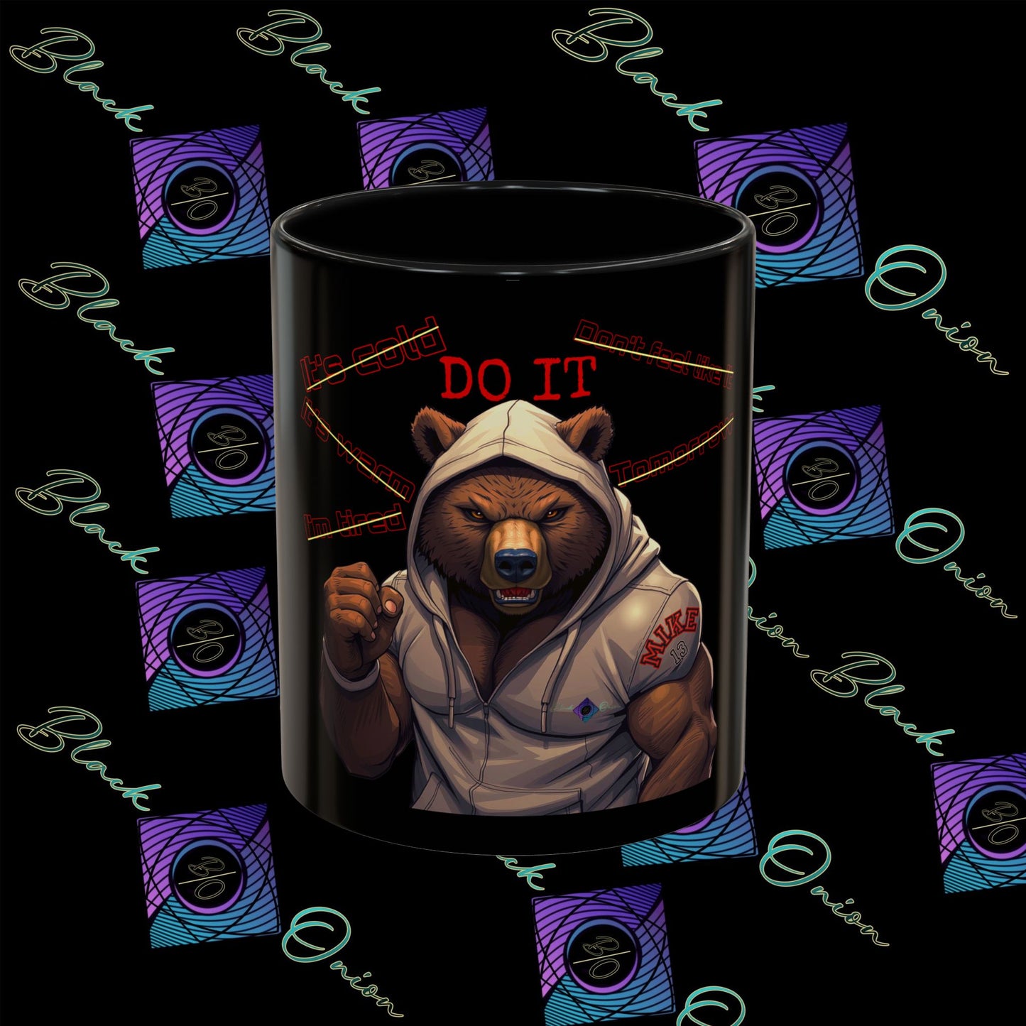 BlackOnion Coffee Mug - 11oz with Workout Motif ‘Mike 13’🔥💪🫵