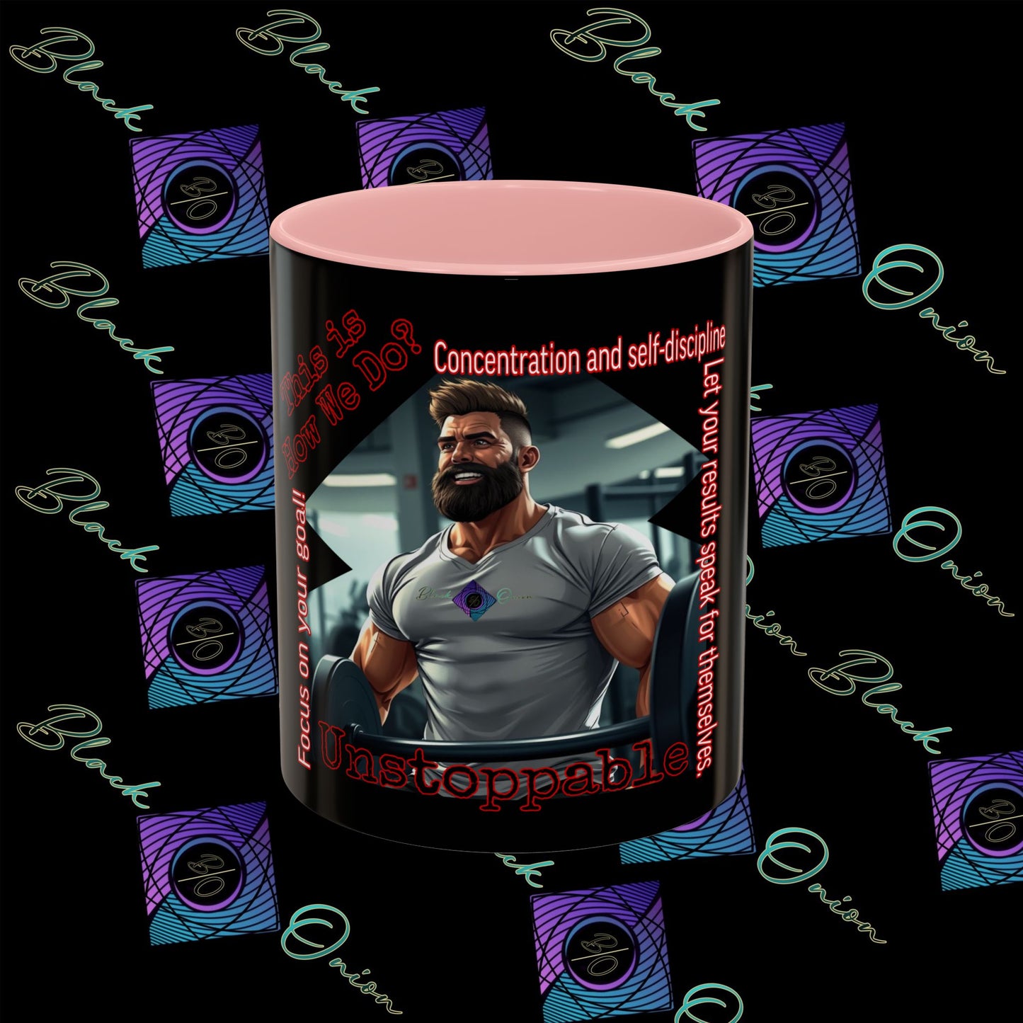 BlackOnion Coffee Mug Serial 2 with Workout Motif ‘Unstoppable’🫵🔥💪