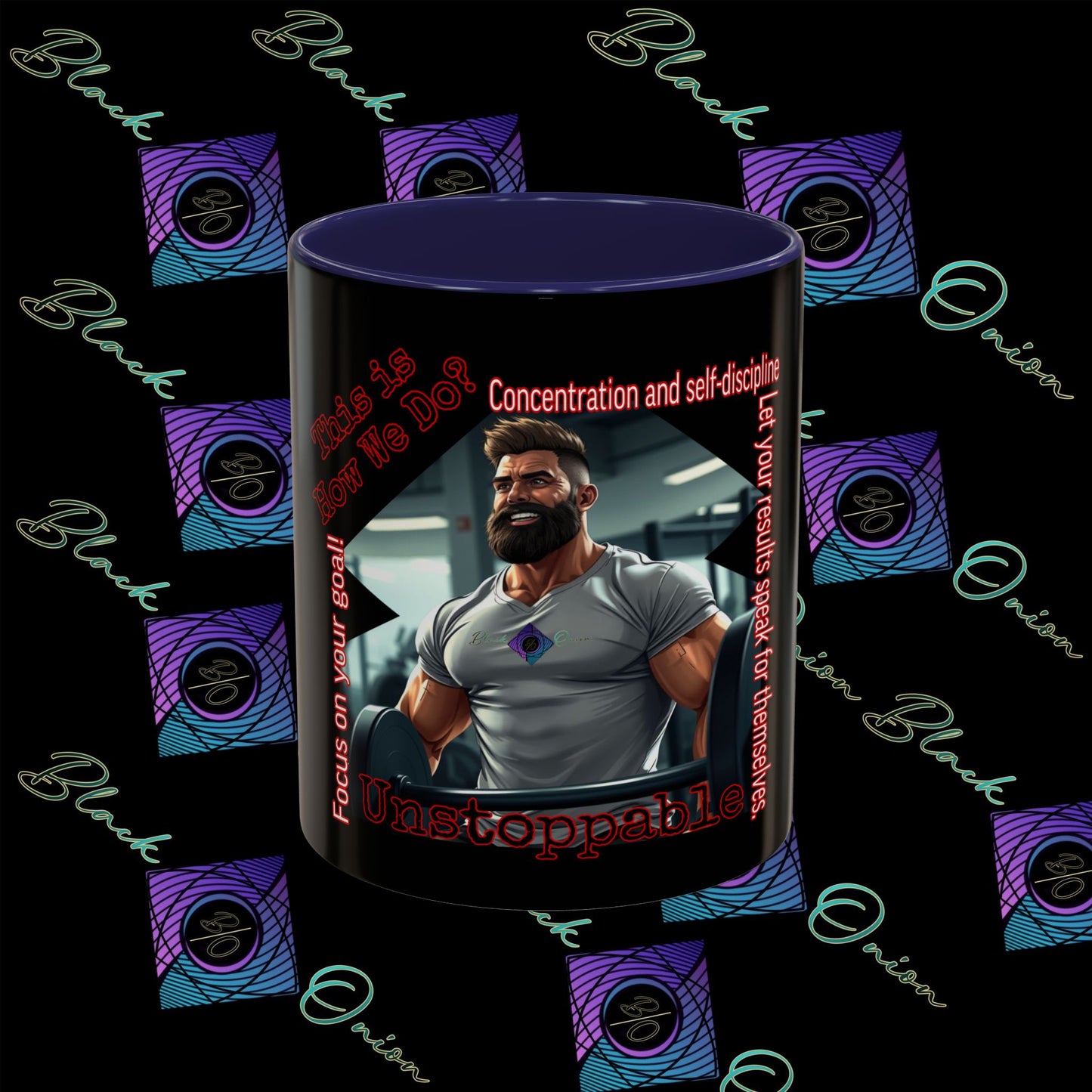 BlackOnion Coffee Mug - 11oz with Workout Motif ‘Unstoppable’🔥💪🫵