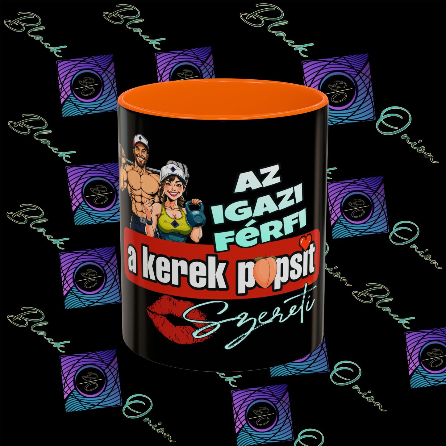 BlackOnion Coffee Mug Serial 2 with Workout Motif ‘Az igazi férfiak a kerek popsit szeretik ‘🫵🔥💪
