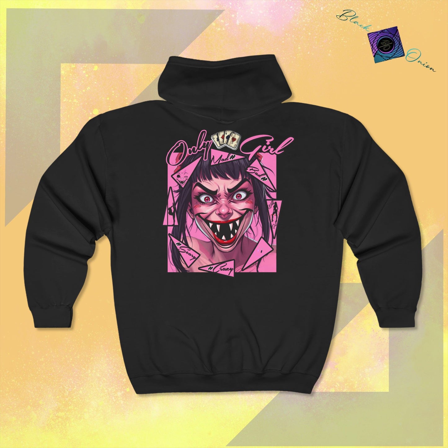 BlackOnion Full Zip Hooded Sweatshirt with OnlyGirl “ Mad Girl” motif🌸💯💋
