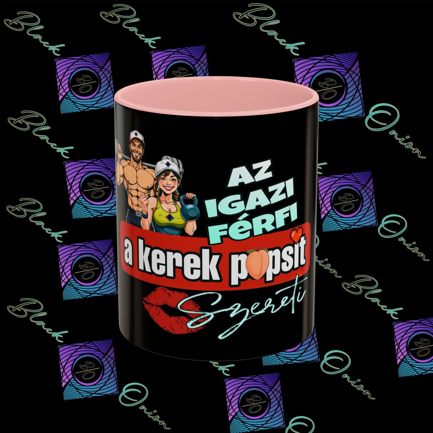BlackOnion Coffee Mug Serial 2 with Workout Motif ‘Az igazi férfiak a kerek popsit szeretik ‘🫵🔥💪