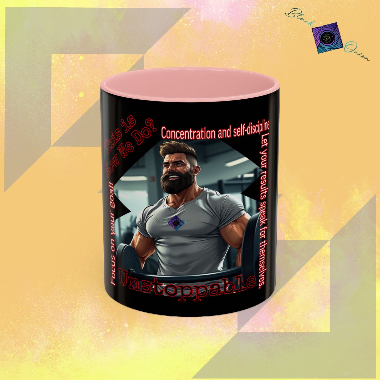 BlackOnion Coffee Mug Serial 2 with Workout Motif ‘Unstoppable’🫵🔥💪