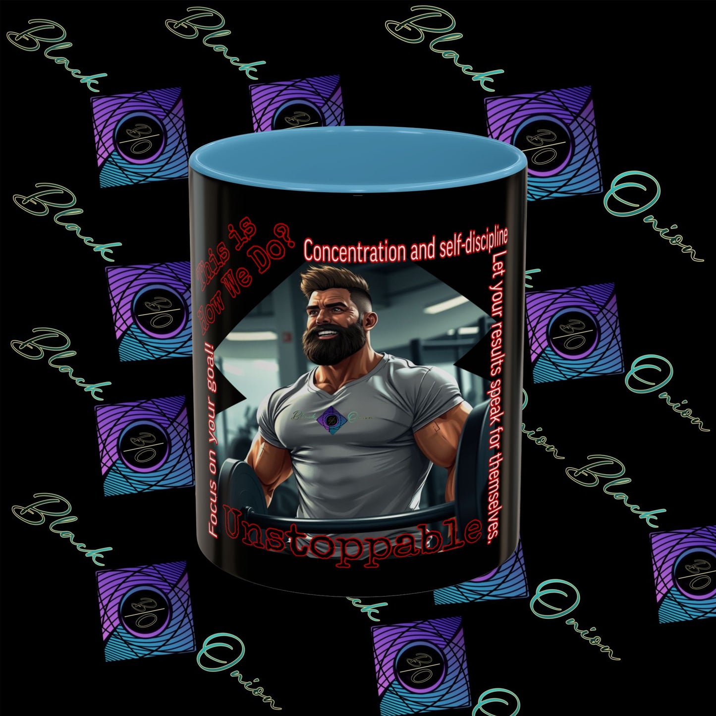 BlackOnion Coffee Mug Serial 2 with Workout Motif ‘Unstoppable’🫵🔥💪