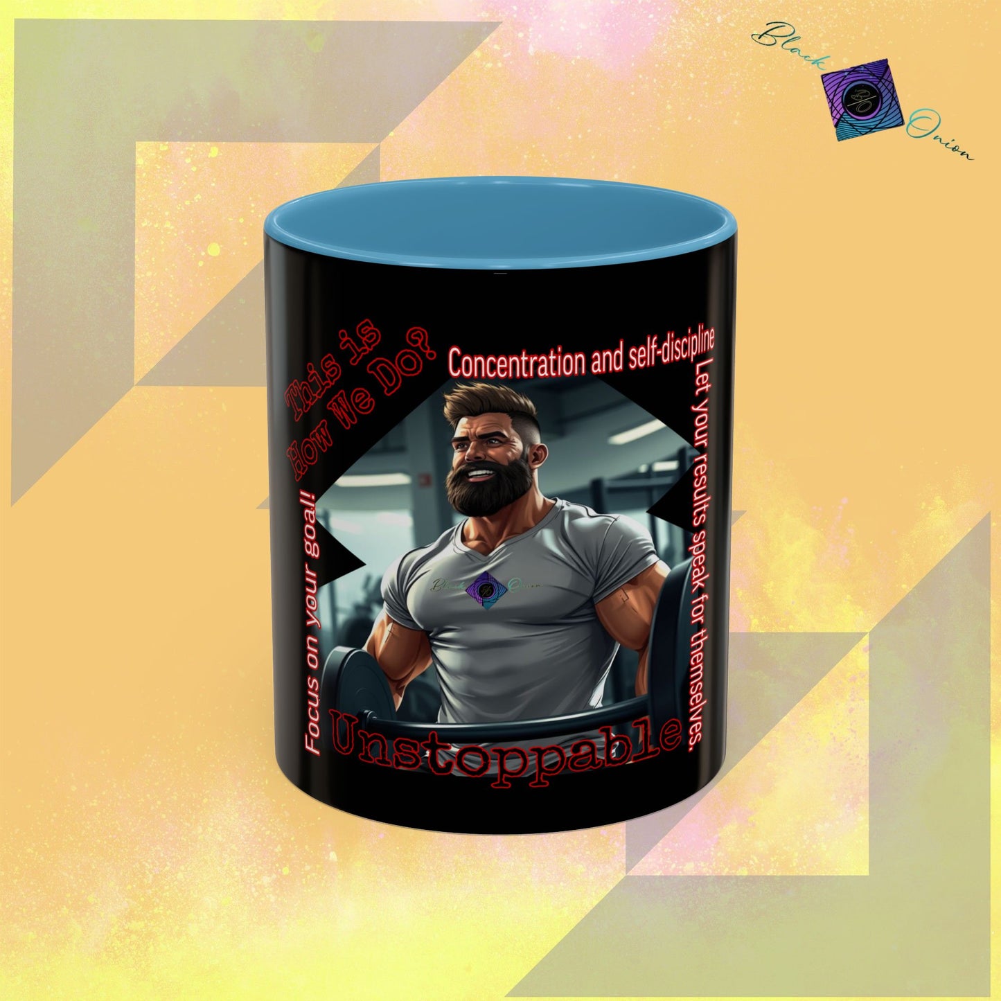 BlackOnion Coffee Mug - 11oz with Workout Motif ‘Unstoppable’🔥💪🫵