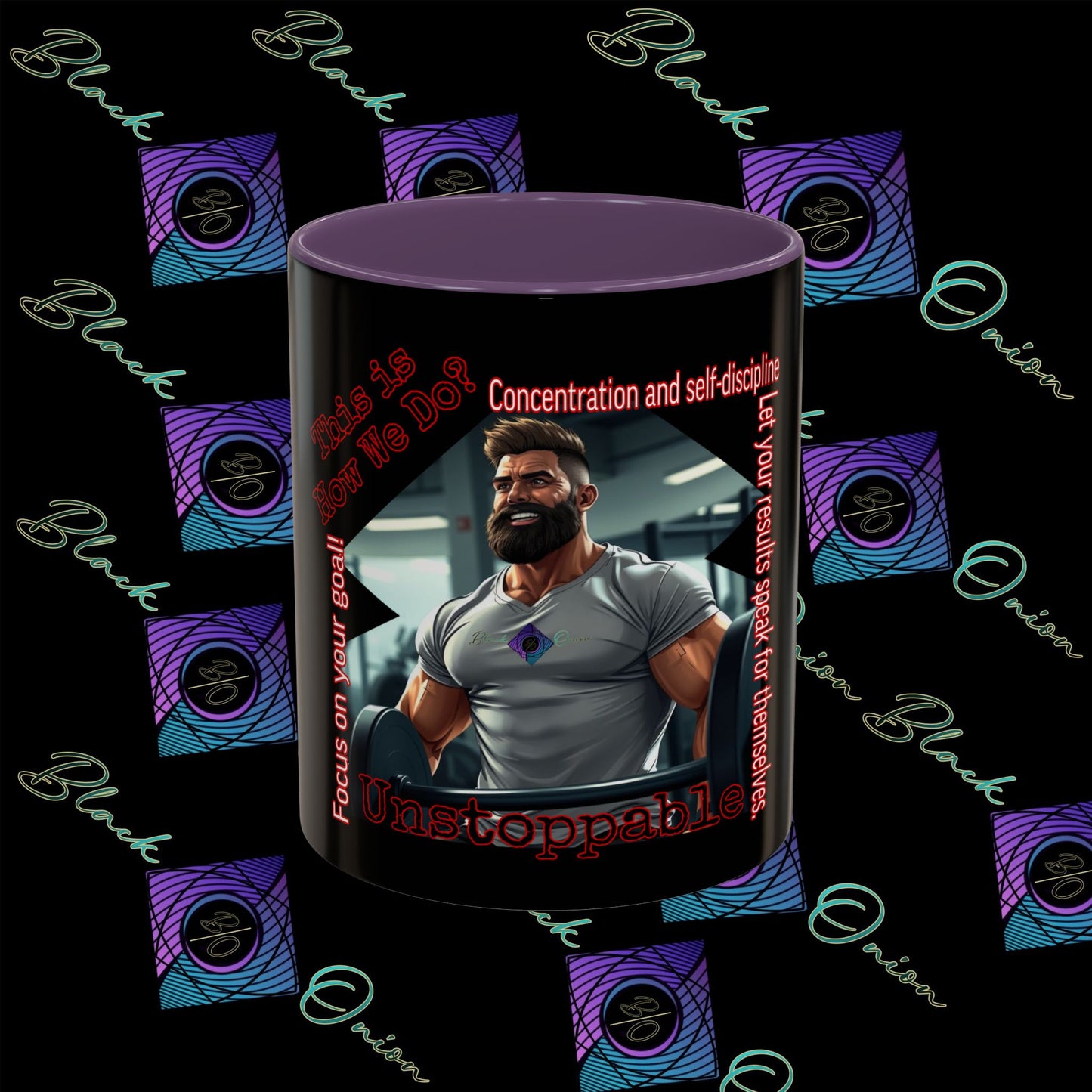 BlackOnion Coffee Mug - 11oz with Workout Motif ‘Unstoppable’🔥💪🫵