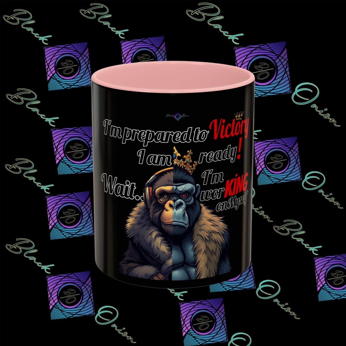 BlackOnion Coffee Mug - 11oz with Workout Motif ‘Victory 👑’🔥💪🫵