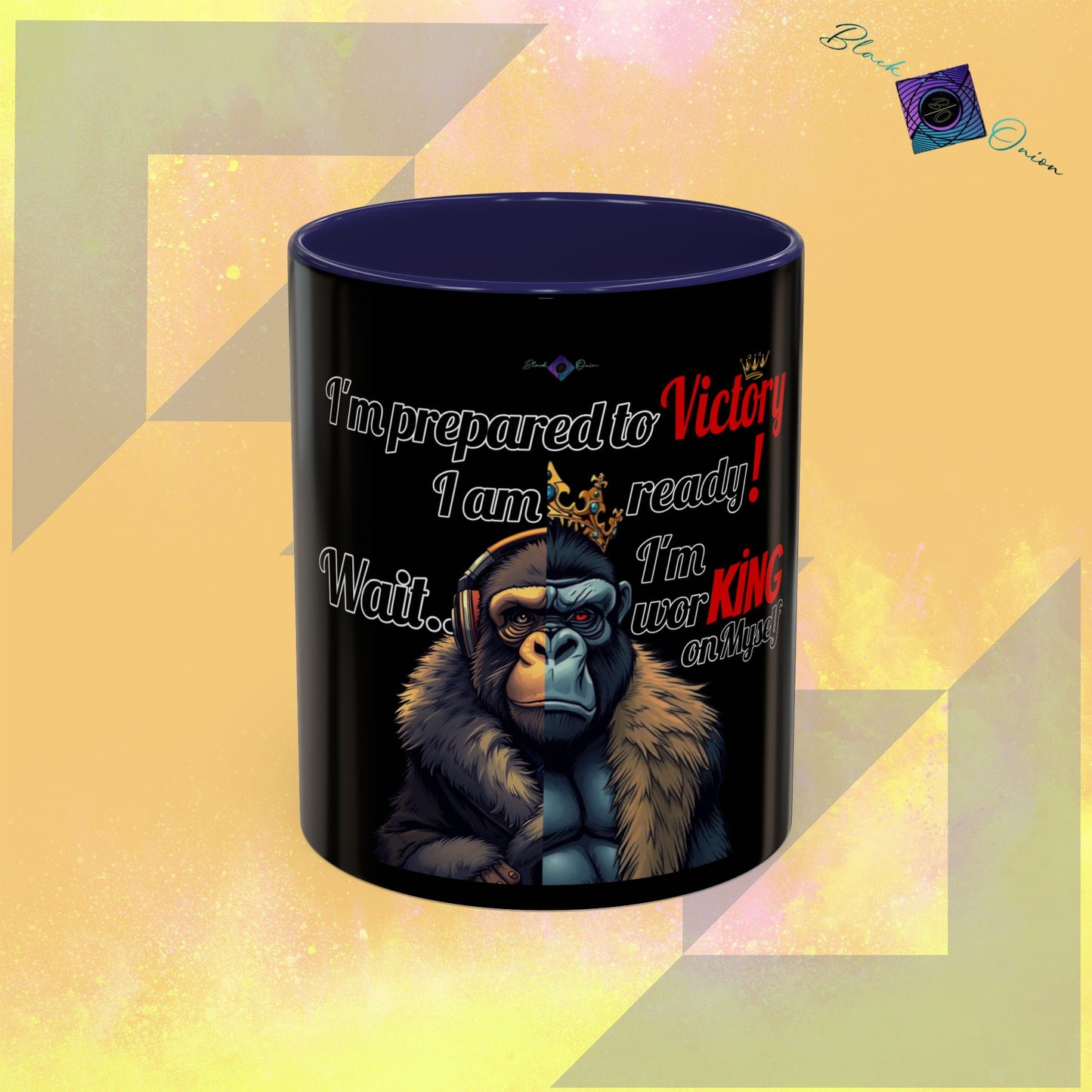 BlackOnion Coffee Mug - 11oz with Workout Motif ‘Victory 👑’🔥💪🫵